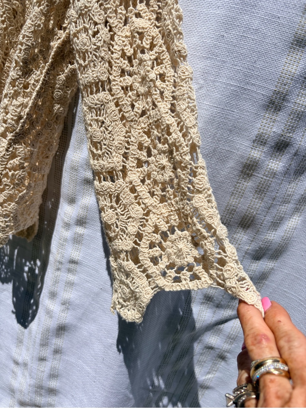 Ultra Pink Crochet Openwork Cardigan - Beige Cream - Picture 4 of 11